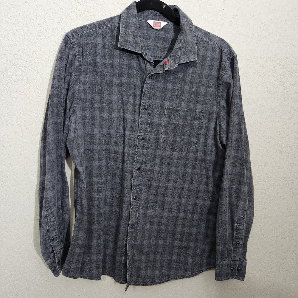 Hudson North Shirt Mens Medium Gray Long Sleeve Button Up Casual Pocket Cotton